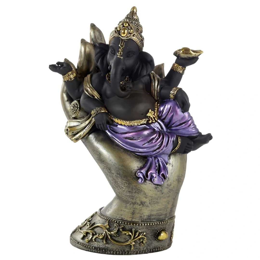 Estátua Ganesha Deitado na Mão Estátua Ganesha Deitado na Mão