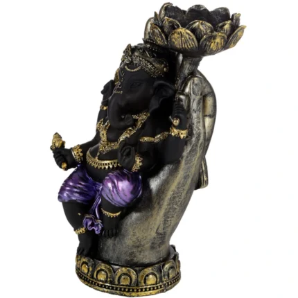 Ganesha na Mão com Flor de Lótus para vela tealight