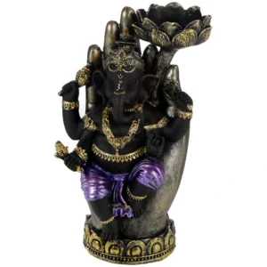 Ganesha na Mão com Flor de Lótus porta-vela