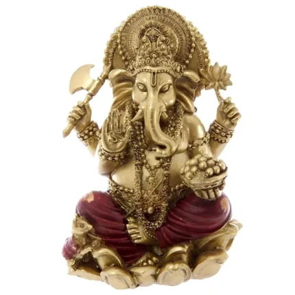 Estátua Ganesha Dourada e Vermelha 16cm