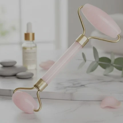 Rolo Duplo Massagem Facial Quartzo Rosa