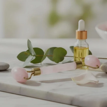 Rolo Duplo Massagem Facial Quartzo Rosa