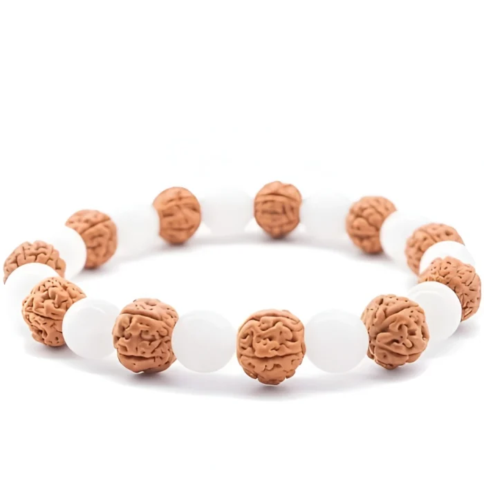Pulseira de Selenita e Rudraksha 8mm - Equilíbrio
