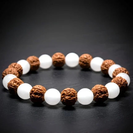 Pulseira de Selenita e Rudraksha 8mm - Equilíbrio e Proteção