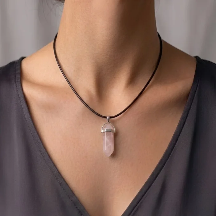 Pendente Quartzo Rosa Biterminada Harmonia