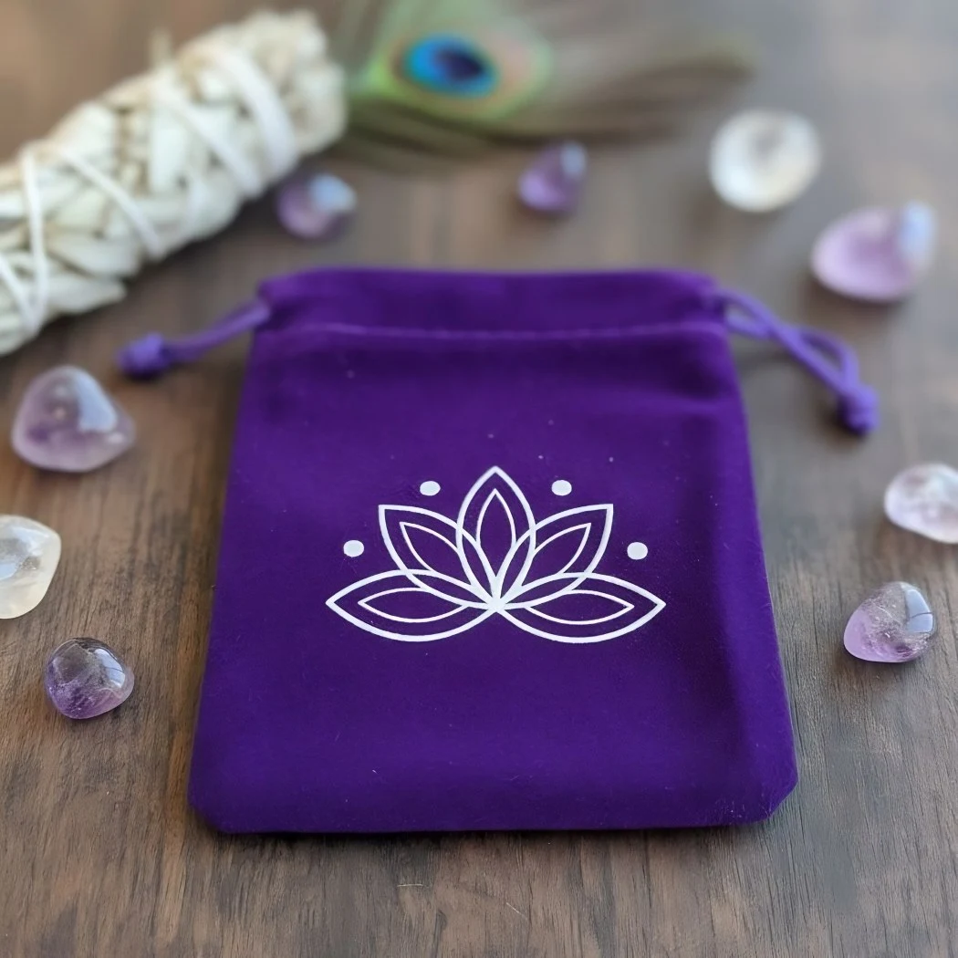 Bolsa Bolsa de Veludo Roxo com Lótus