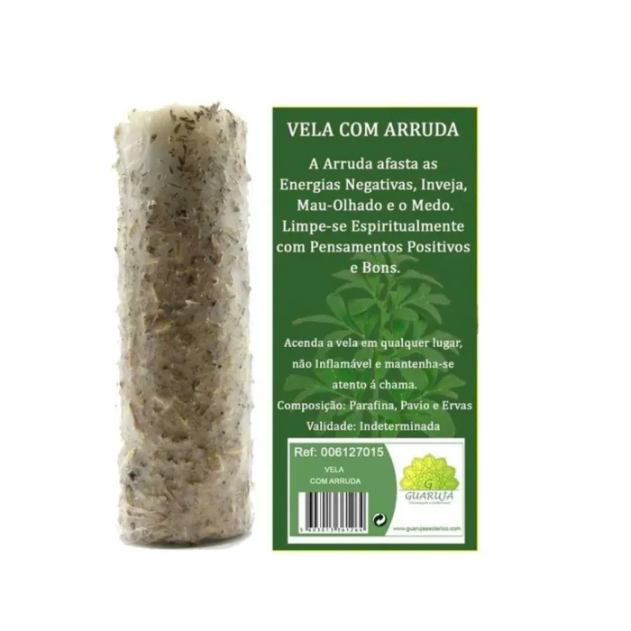 Vela com Arruda 15 cm – Limpeza e Proteção