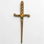 Punhal Athame Dourado com Pedra Amarela para Magia