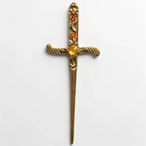 Punhal Athame Dourado com Pedra Amarela para Magia