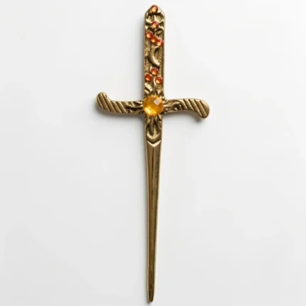 Punhal Athame Dourado com Pedra Amarela para Magia