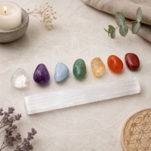 Kit Selenita Branca com Pedras dos 7 Chakras - Harmonia