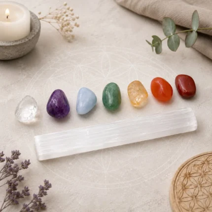 Kit Selenita Branca com Pedras dos 7 Chakras - Harmonia