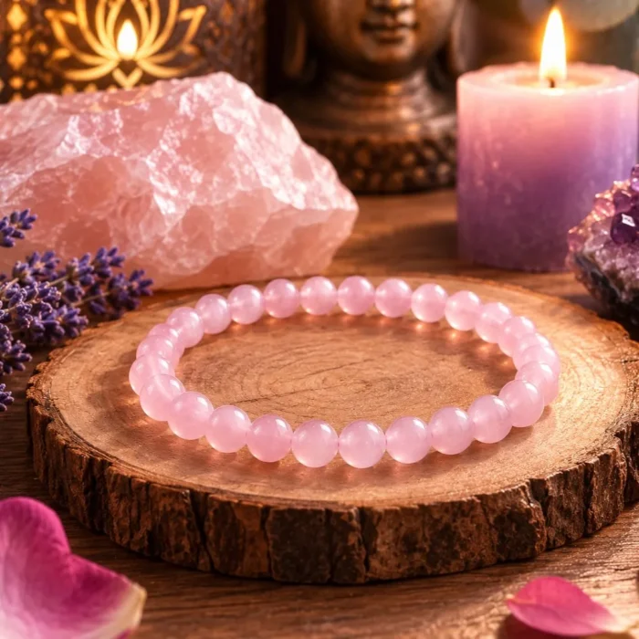 Pulseira de Quartzo Rosa Natural 6 mm - Contas