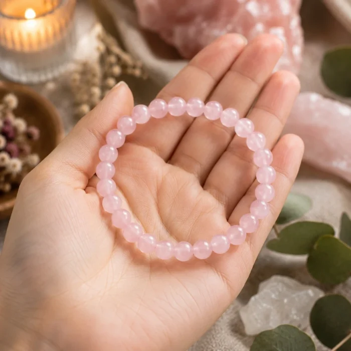 Pulseira de Quartzo Rosa Natural 6 mm Contas Redondas