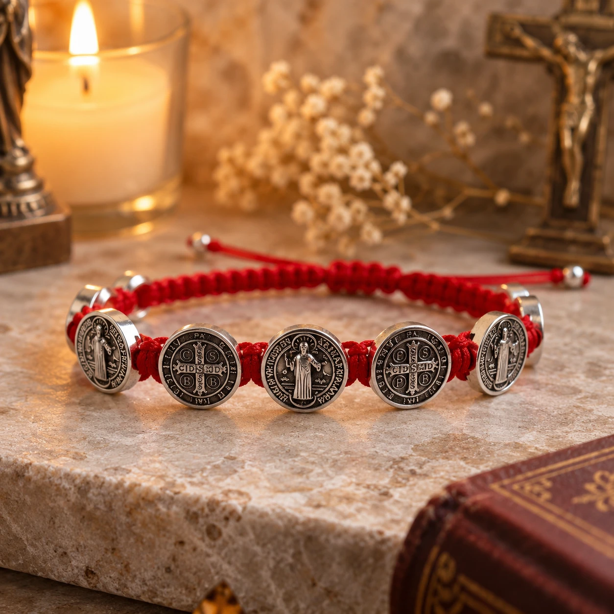 Pulseira de São Bento Vermelha Ajustável