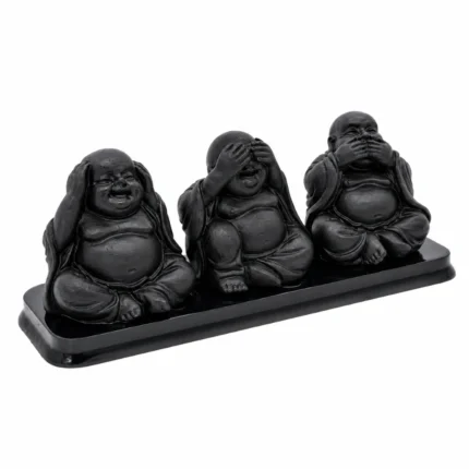 Conjunto Três Budas Sábios Preto em Polysteen