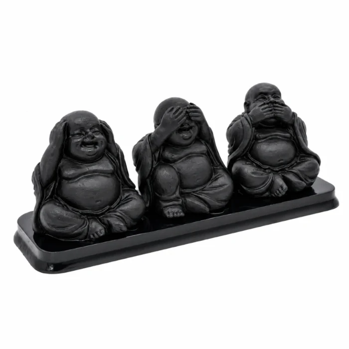 Conjunto Três Budas Sábios Preto em Polysteen