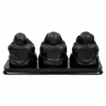 Conjunto Três Budas Sábios Preto sobre base